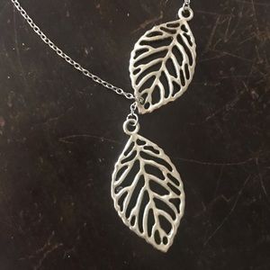 Silver two leaf chain necklace